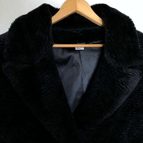 Long Oversize Faux Persian Lamb Fur Coat - Black Teddy - Picture 2 of 7